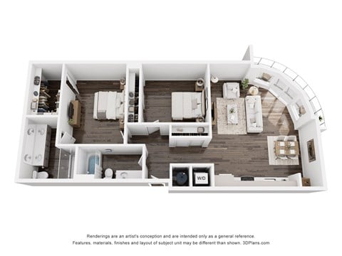 Floor plan for 2 beds, 2 baths, 1116 sqft
